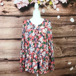 Women’s Rayon Floral Button Down Flared Long Line Blouse 2X